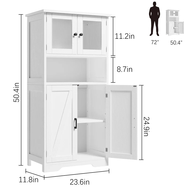 Modern Multipurpose Entryway Storage Cabinet with Glass Doors - Wooden Floor Organizer for Kitchen, Bathroom, Hallway