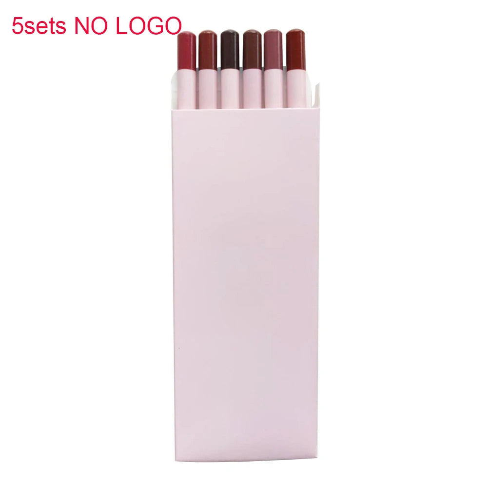 Vegan Lip Liner Pencil Set 6 Colors Matte Non-Stick Lipstick Makeup Kit