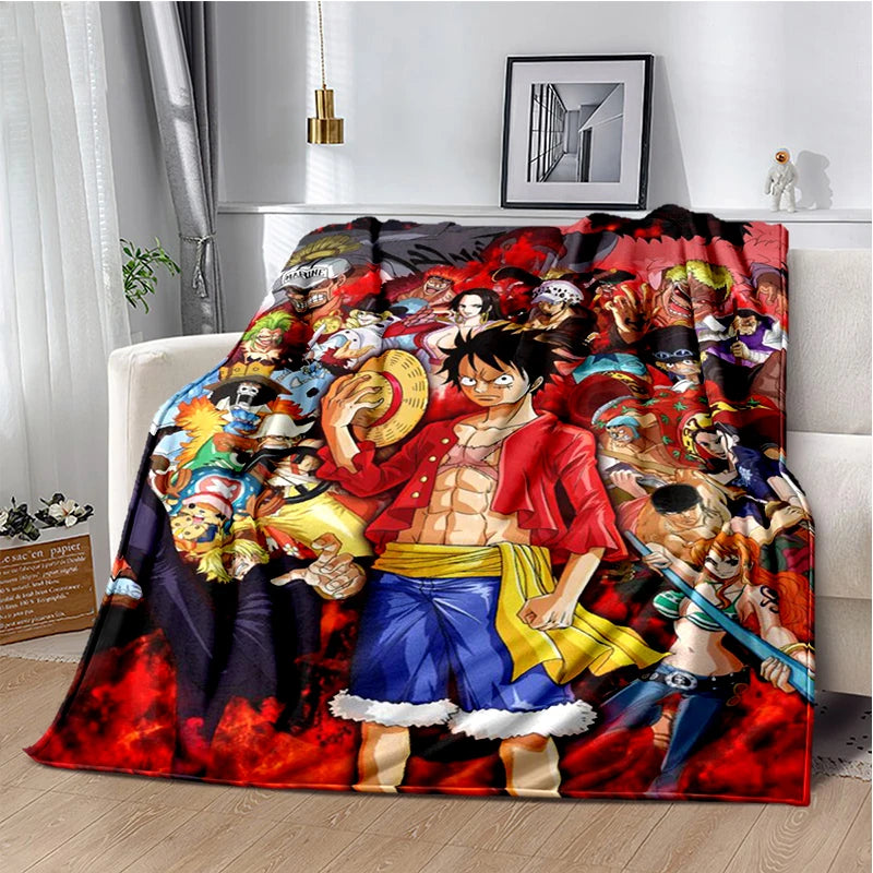 Anime One Piece Luffy & Crew Flannel Blanket - Soft Warm Throw Bedding
