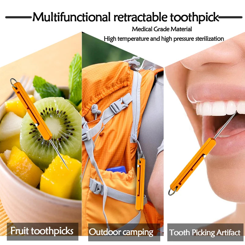Reusable Titanium Toothpicks with Gear Adjustment Portable Dental Picks