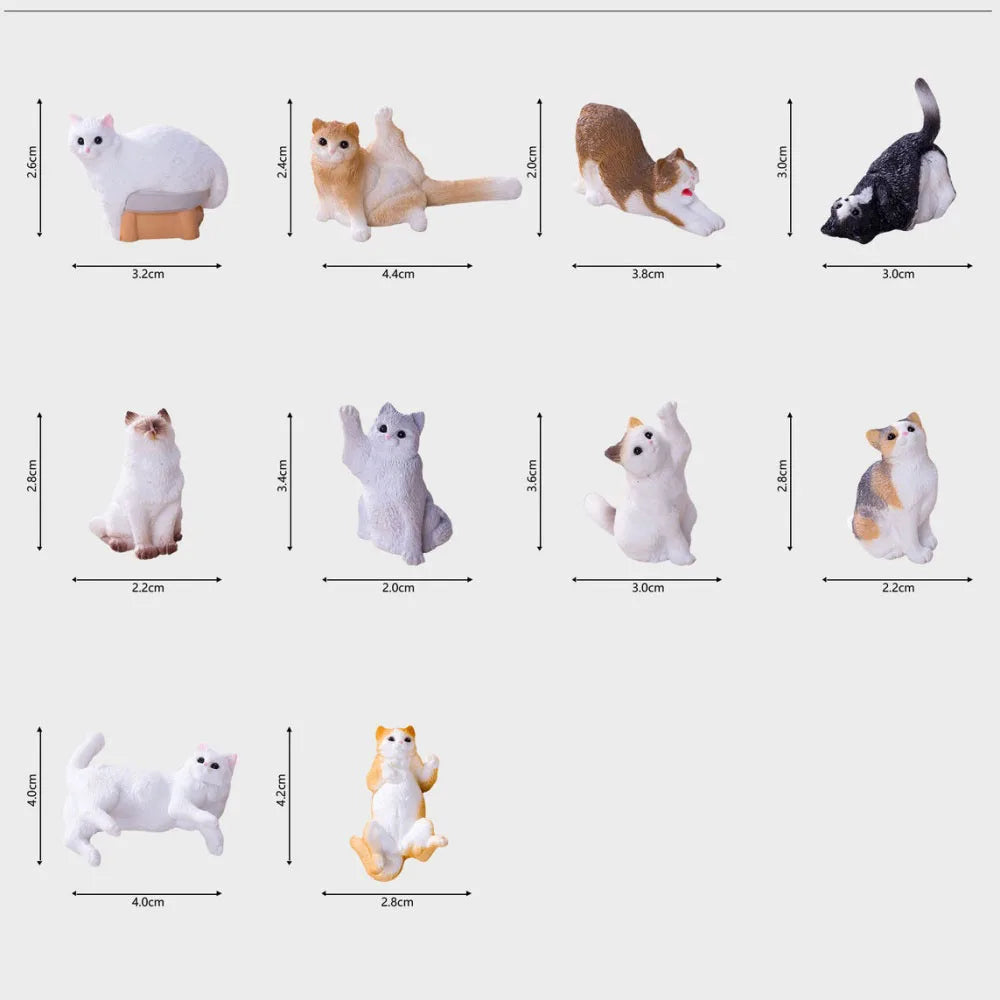 Mini Play Cat Resin Figurine Set for Bonsai and Fairy Garden Decor - 10 Pieces