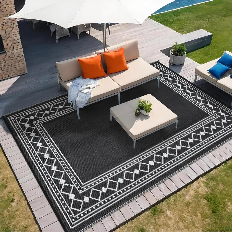 Outdoor Waterproof Reversible Rug 9x18ft for Patio, Deck, RV, Balcony