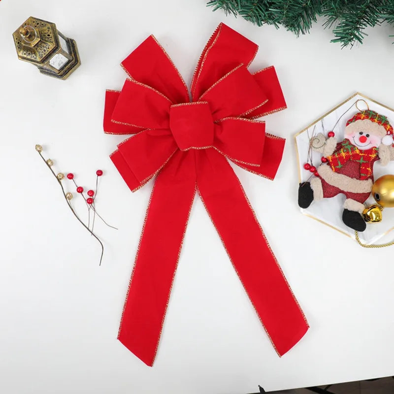 Large Velvet Christmas Bow for Outdoor Decorations - Red & Gold Edge