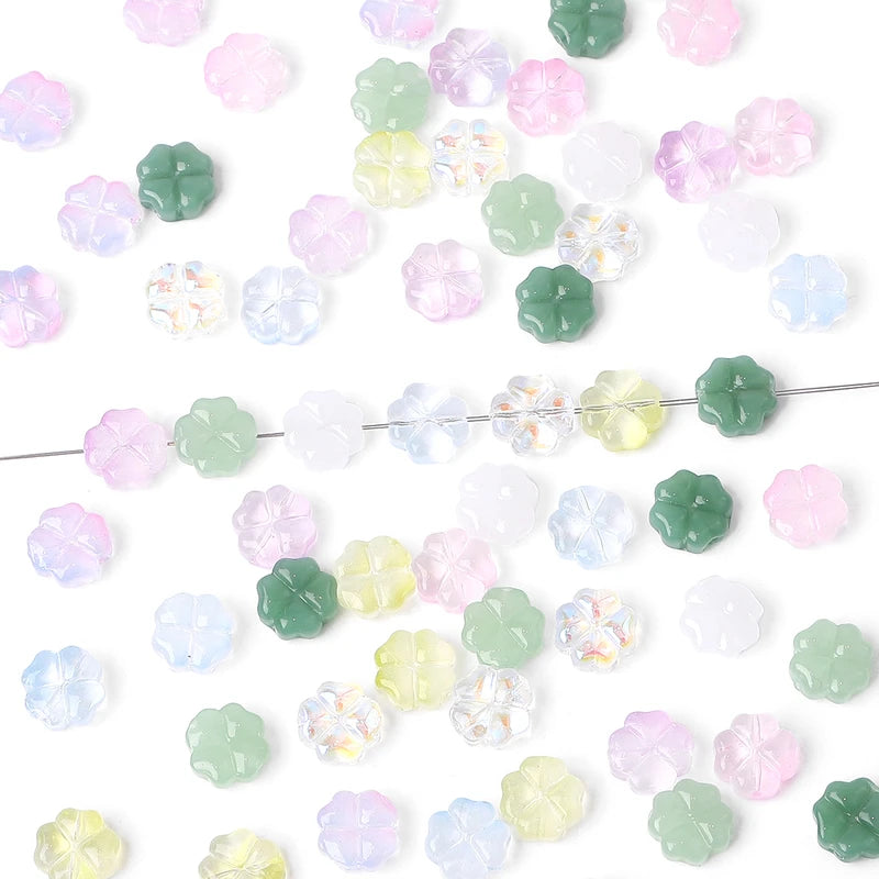 20pcs Glass Four Leaf Flower Shape Beads for Jewelry Making and Crafts