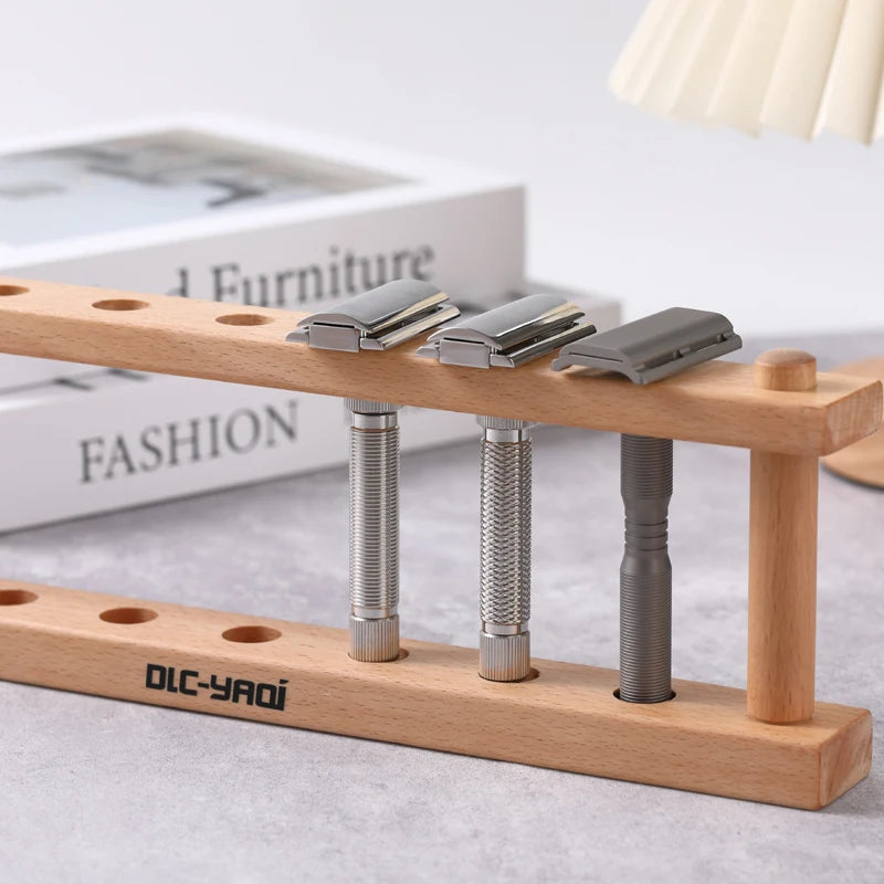 Beech Wood Razor Stand for Safety Razors | Shaving Tool Organizer