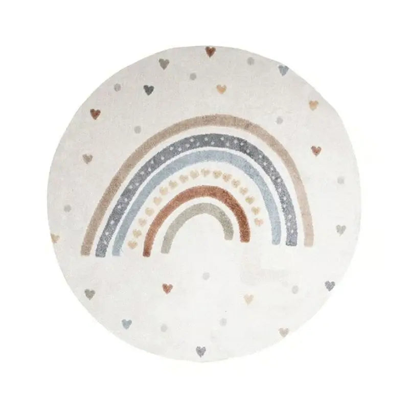Kids Bedroom Rug Heart Plush Play Mat - Round Fluffy Nursery Carpet for Children