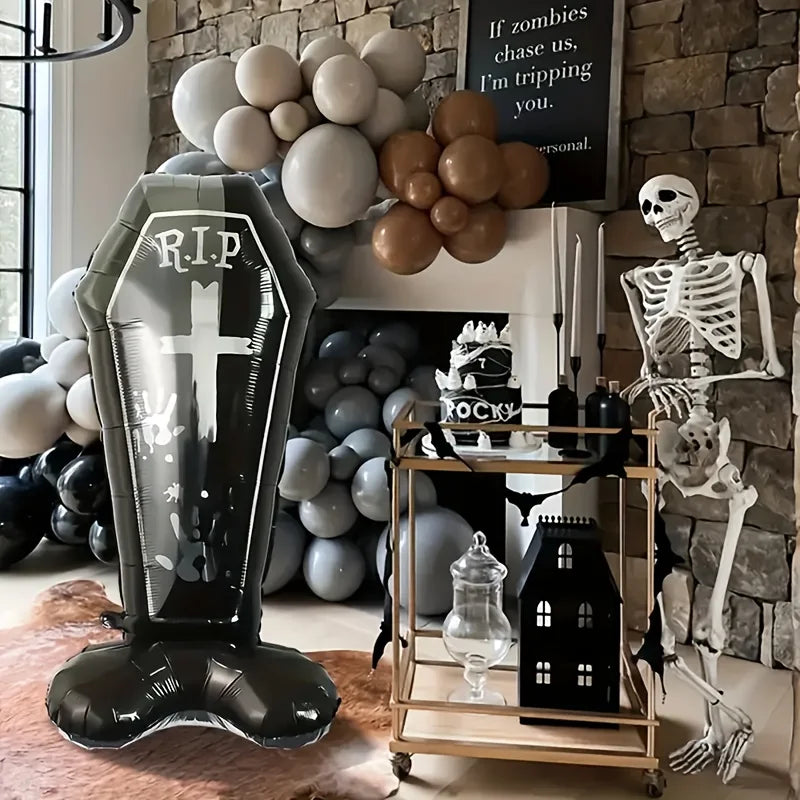 Black Coffin Balloon Halloween Party Decoration Cross Pattern Aluminum Film Balloon Indoor Outdoor