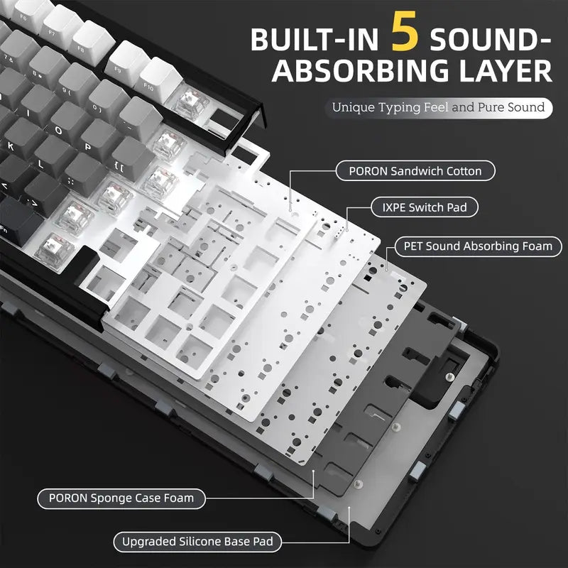 Wireless Mechanical Gaming Keyboard 82 Keys RGB Hot Swappable Custom TKL Gasket Structure