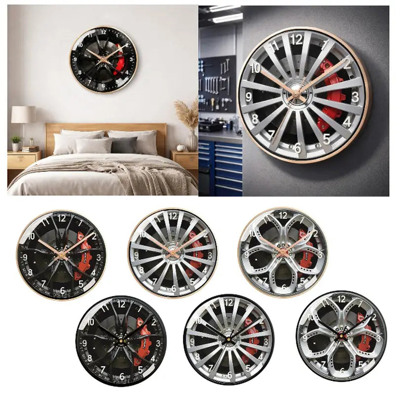 Modern Wall Clock with Car Wheel Tire Design - Silent Round Home Decor