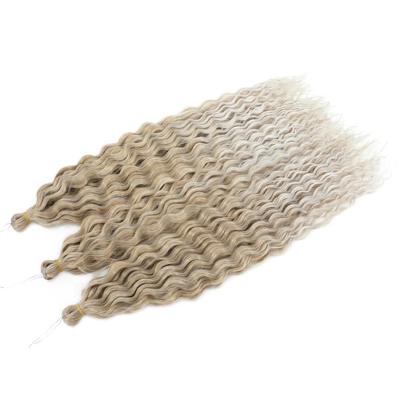 Ombre Brown Curly Crochet Hair Extensions - Deep Wave Twist Braid 22-30 Inch Synthetic Hair