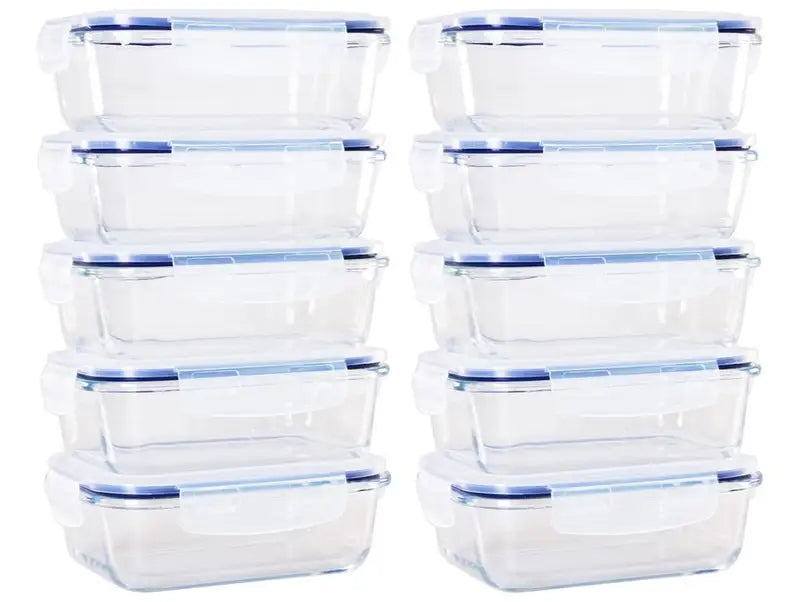 Glass Jar Set with Lock & Stock Lids - 640ml, 10 Pieces, Food Storage