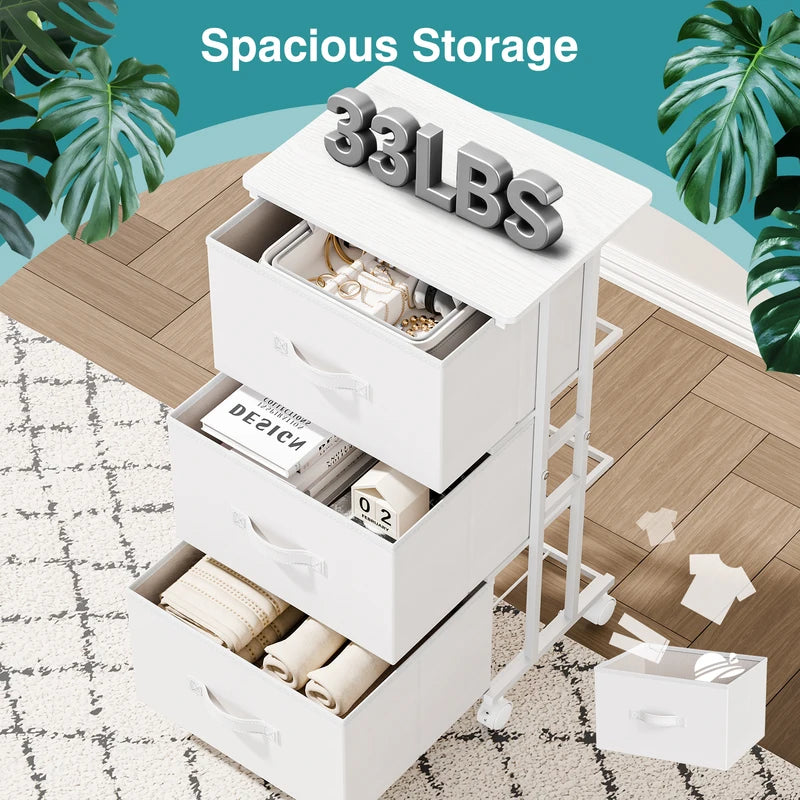 3-Drawer Rolling Fabric Dresser Storage Cabinet with Steel Frame for Bedroom Closet Entryway