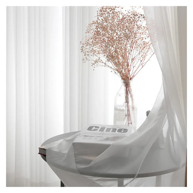 Elegant Sheer White Window Curtains for Living Room & Bedroom - Ivory Chiffon Tulle Drapes