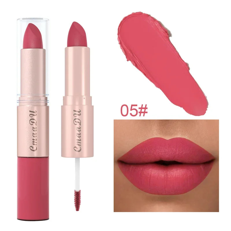 Double-Ended Lipstick & Lip Liner Pen Matte Pigment Waterproof 24H Lasting Makeup
