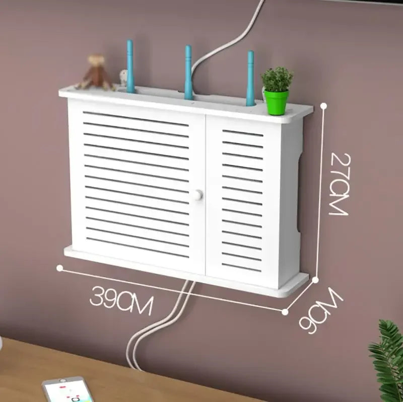 Wall-Mounted Shelf Organizer for Router and Cable Storage - No Punch Installation