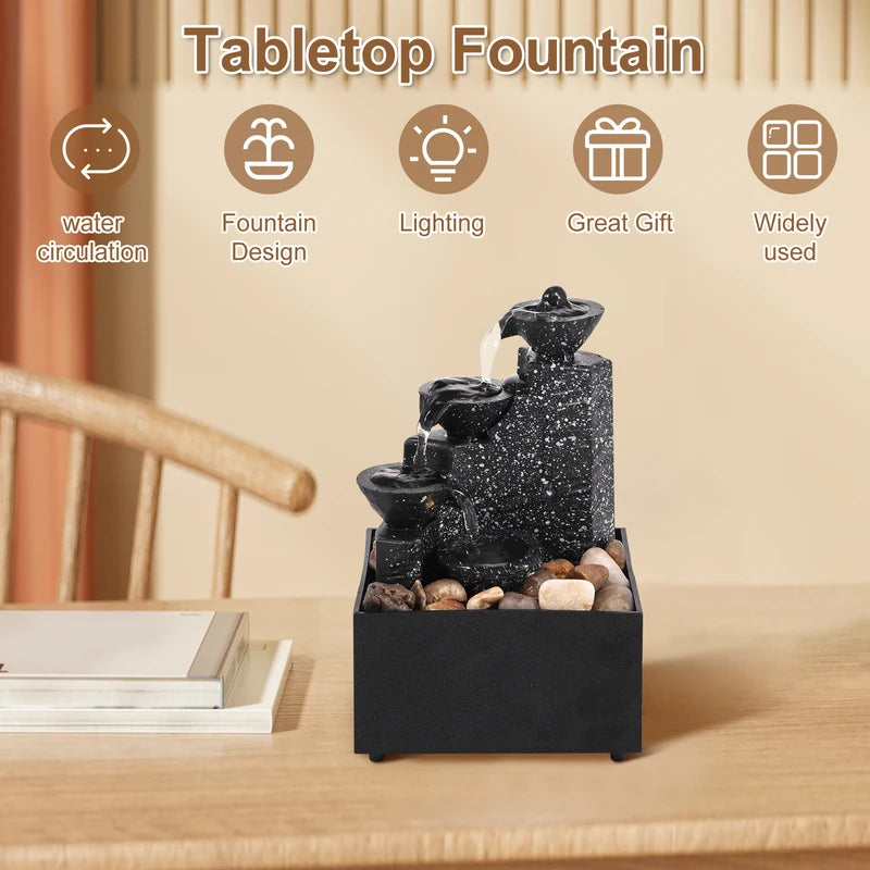 Tabletop Water Fountain with Lights – Relaxation Desk Decor for Home & Office