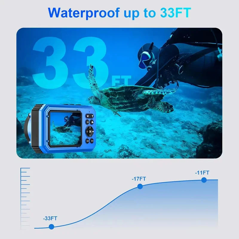 4K Waterproof Underwater Camera for Snorkeling 33FT Dual Screen Digital Camera