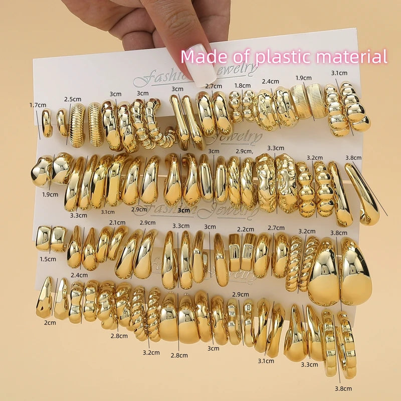 Fashion Earrings Set 10/40 Pairs Ladies Jewelry with Gold-Plated Plastic Material
