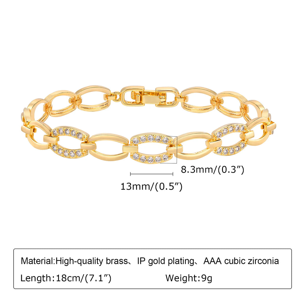 Hip Hop Rock Style Tennis Bracelet 18K Gold Plated Zirconia Crystal Jewelry for Women