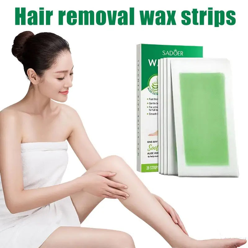 Hair Removal Wax Strips for Face & Body - Double Sided Cold Wax Paper, 20 Sheets