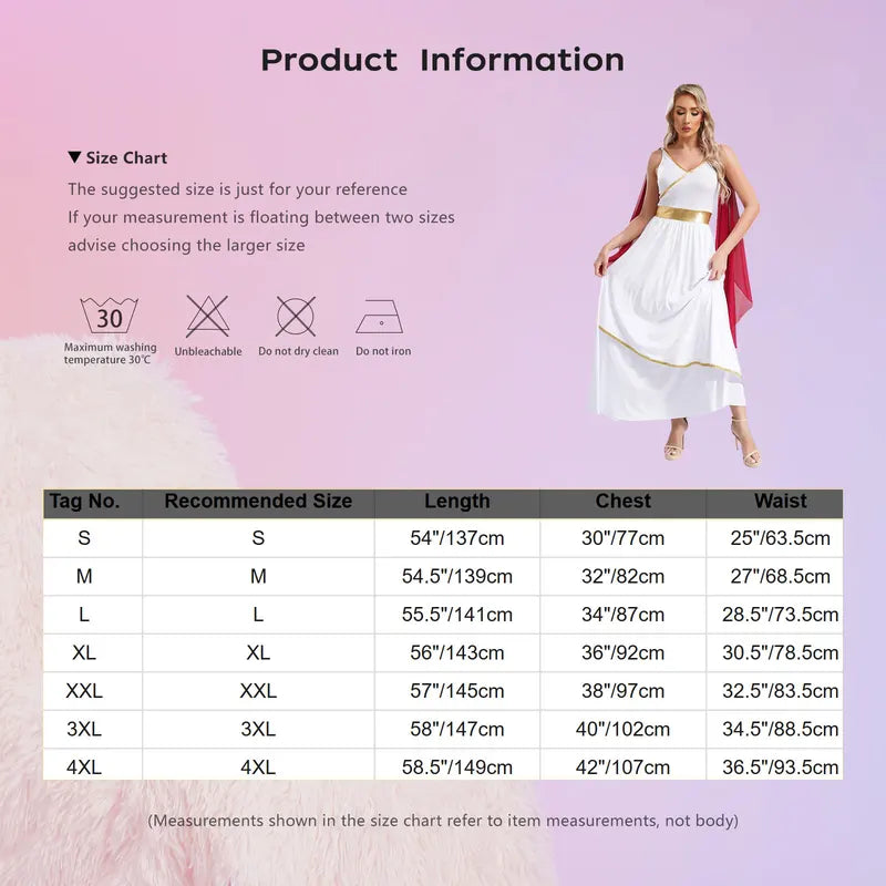 Greek Costume Dress for Women - Princess Queen Toga Cosplay Fancy Dress