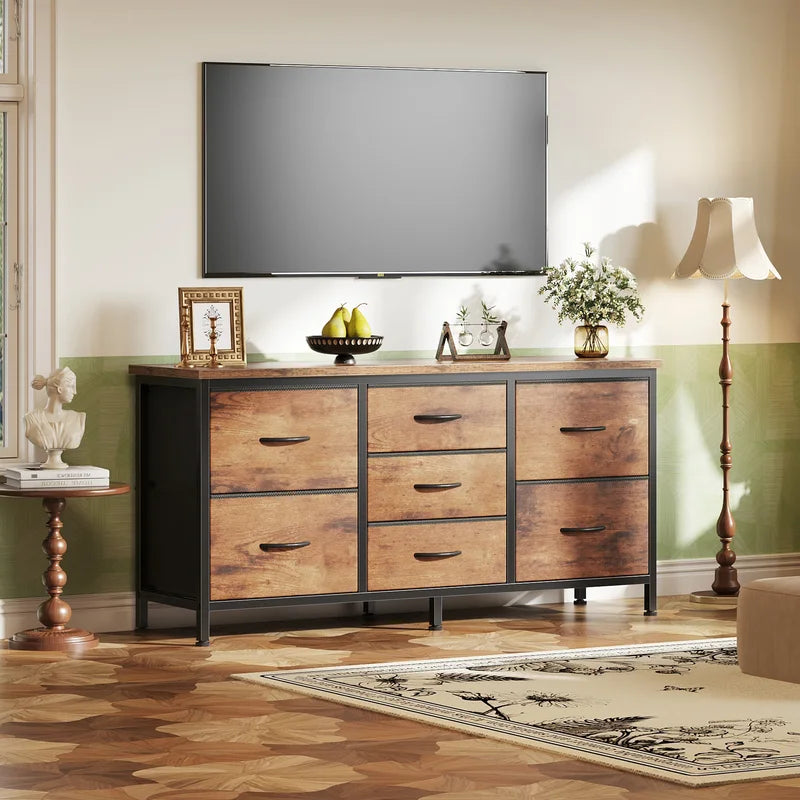 7-Drawer Fabric Dresser with Wooden Top - Storage Cabinet for Living Room & Bedroom