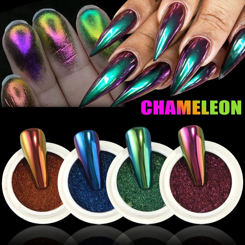Chrome Chameleon Nail Powder Pigment Metallic Mirror Glitter for Manicure