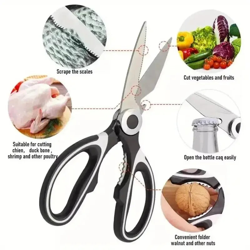 Heavy Duty Kitchen Scissors Stainless Steel Multipurpose Cutting Tool for Poultry Vegetables Bottle Opening Nuts