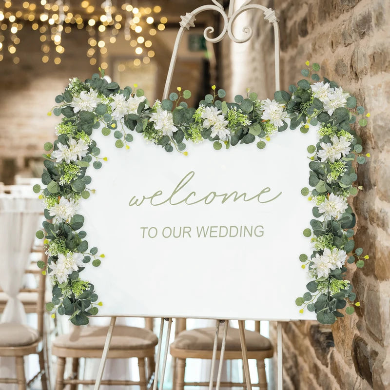 Artificial Garland with Eucalyptus and Dahlia Flowers for Wedding & Party Decor