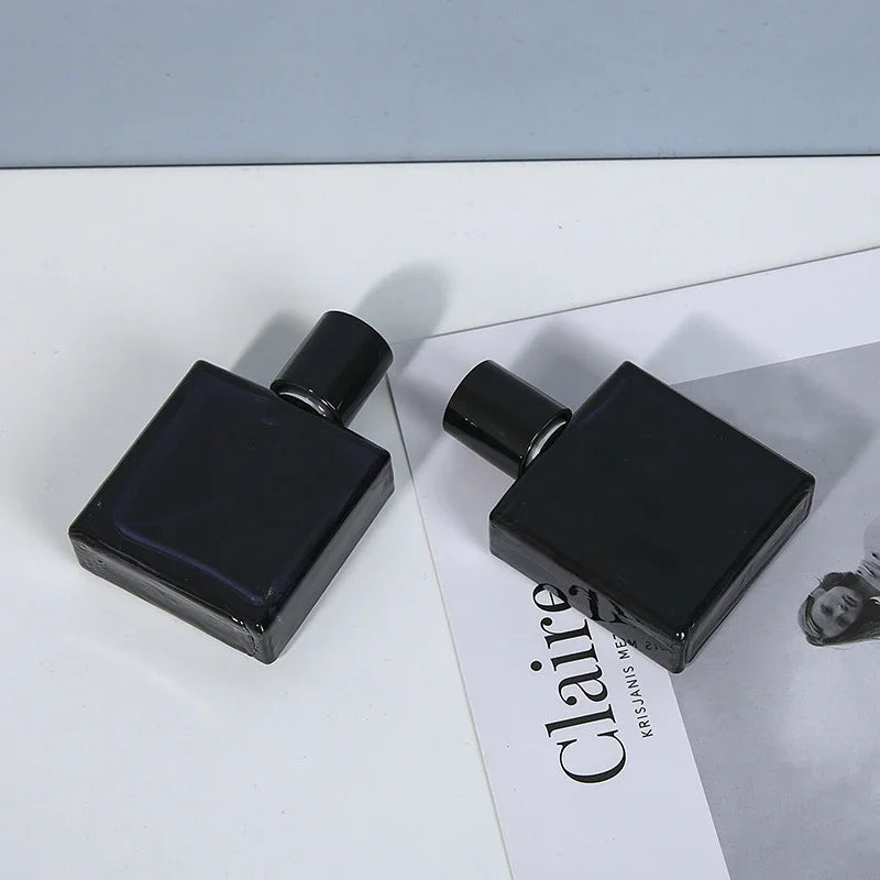 Black Glass Perfume Bottle with Spray Pump - 30/50/100ML Empty Cosmetic Container
