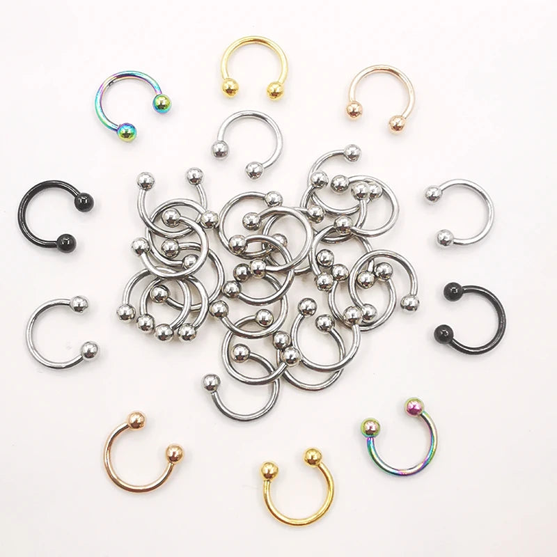 20 Pcs Stainless Steel Circular Barbell Lip & Eyebrow Rings Body Piercing Jewelry