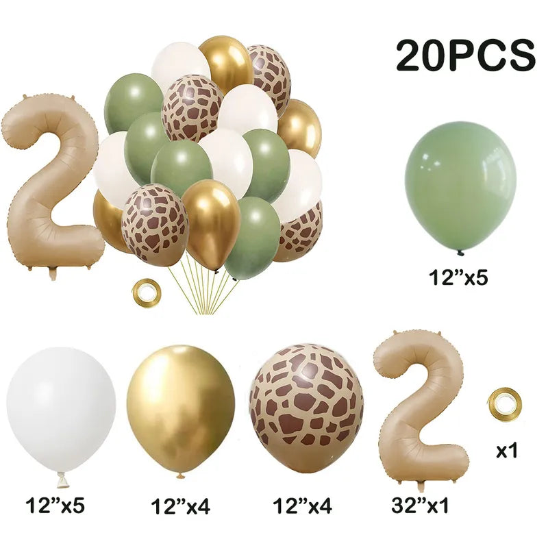 Jungle Latex Balloon Set with Number 0-9 for Birthday & Baby Shower Parties