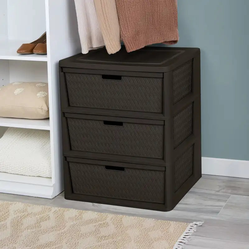 Multi-Color Wide 3 Drawer Plastic Storage Tower with Removable Bins