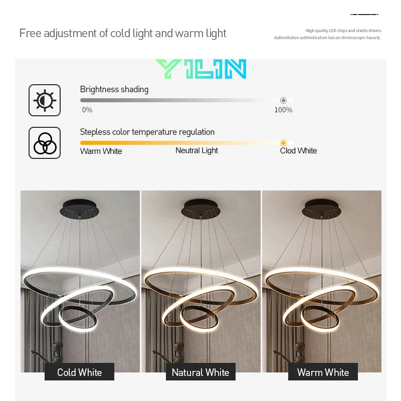Modern Circular LED Pendant Chandelier for Living & Dining Rooms - Adjustable Brightness