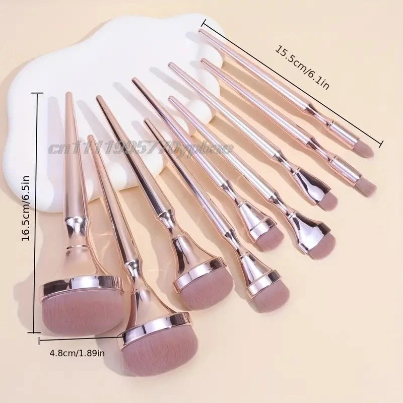 9pcs Rose Gold Makeup Brush Set for Face Eyeshadow Blush Highlighter Foundation