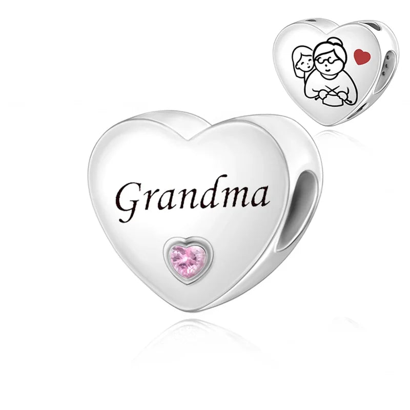 Family Friendship Heart Charm Beads for DIY Bracelets - Multiple Colors