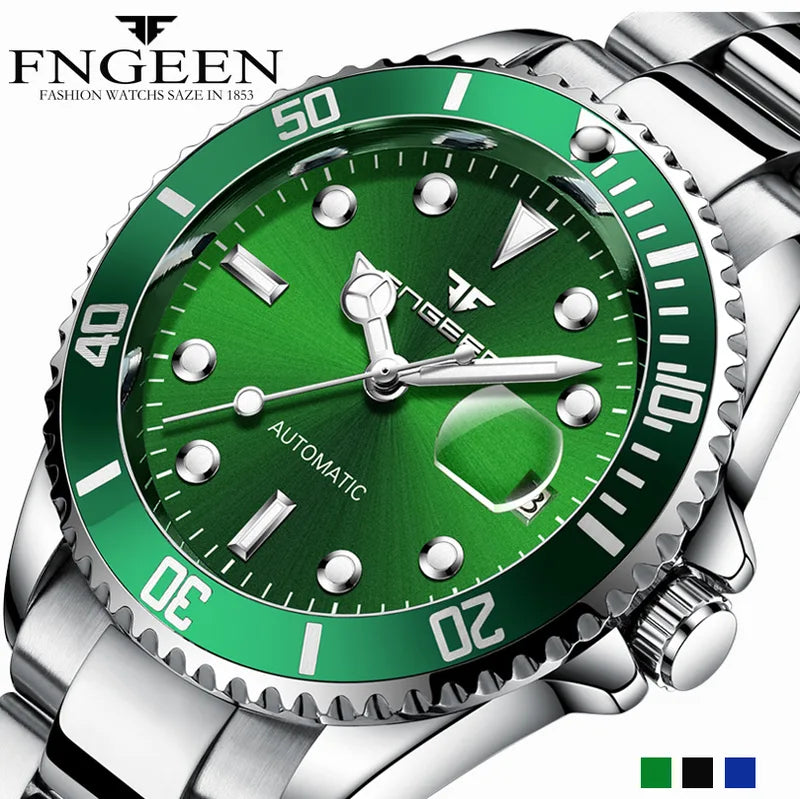 Luxury Automatic Skeleton Men Watch with Luminous Hands and Diamond Accents