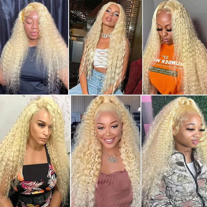 Deep Wave Lace Front Wigs 13x6 HD Lace Frontal Curly Human Hair Honey Blonde