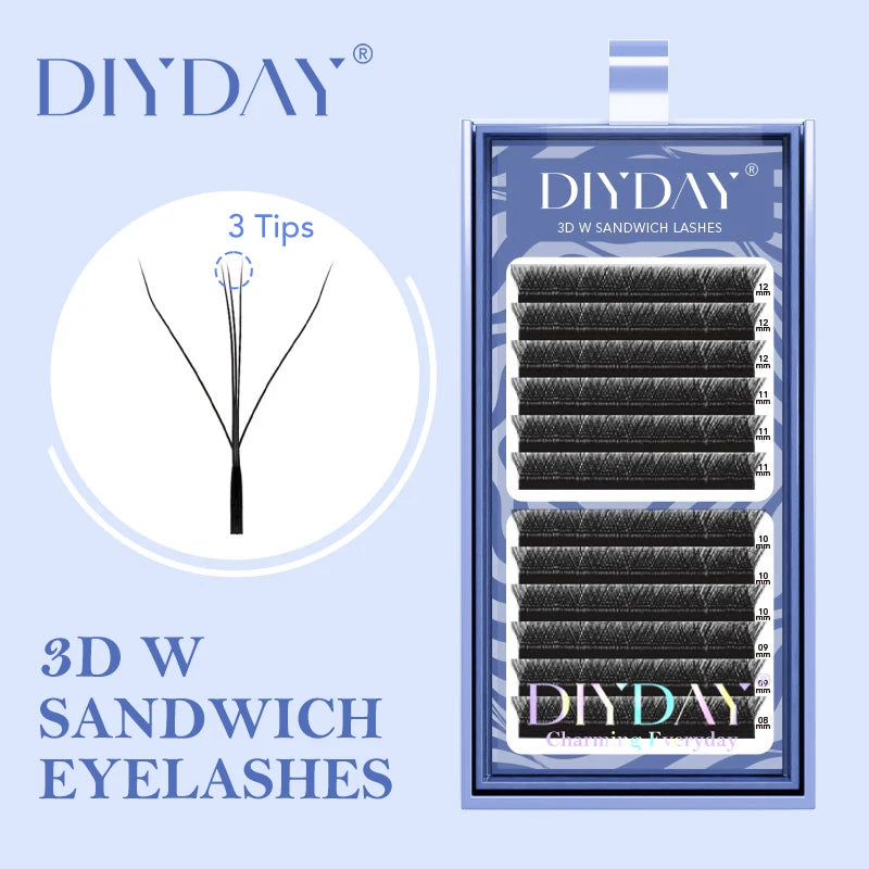 3D W Shape False Eyelashes Premade Volume Fans with Variety of Curl and Length Options
