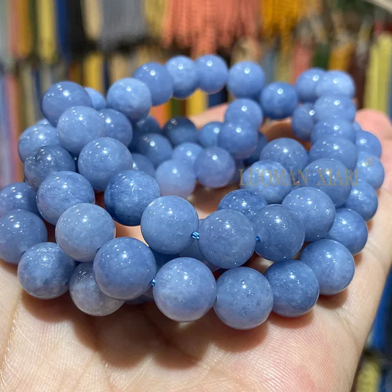 Natural Stone Blue Angelite Beads Loose Round Spacer Beads for Jewelry Making