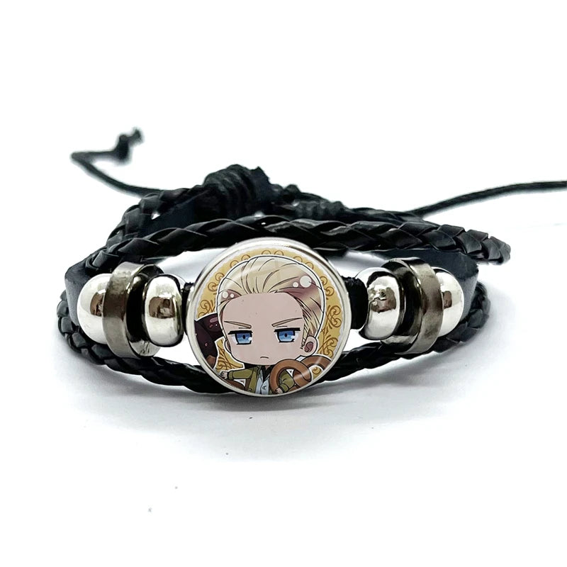Anime Hetalia Axis Powers Leather Bracelets Glass Dome Snap Button Jewelry for Women Men