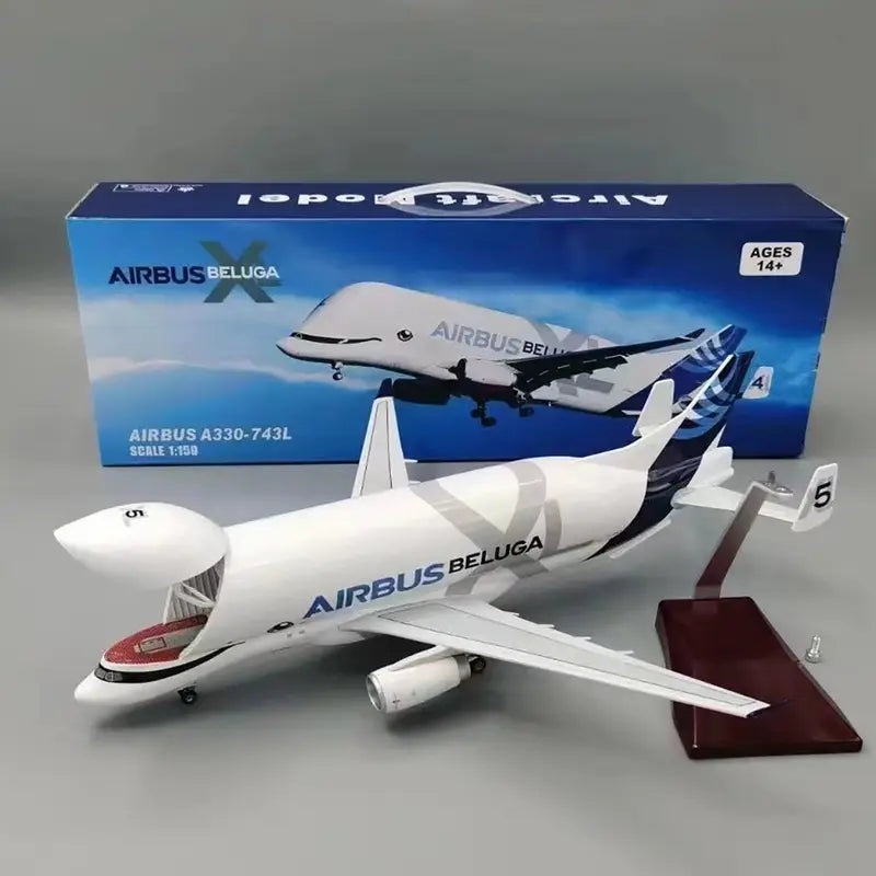Diecast Resin Aircraft Model - Airbus A330 Beluga Airplane with Open Cargo Bay, 42cm/20cm Scale, Base Display, Multi-Color