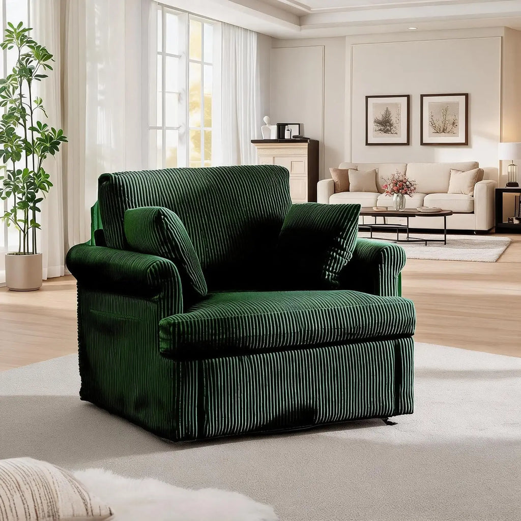 39-Inch Modern Swivel Accent Chair with Corduroy Upholstery & 2 Pillows