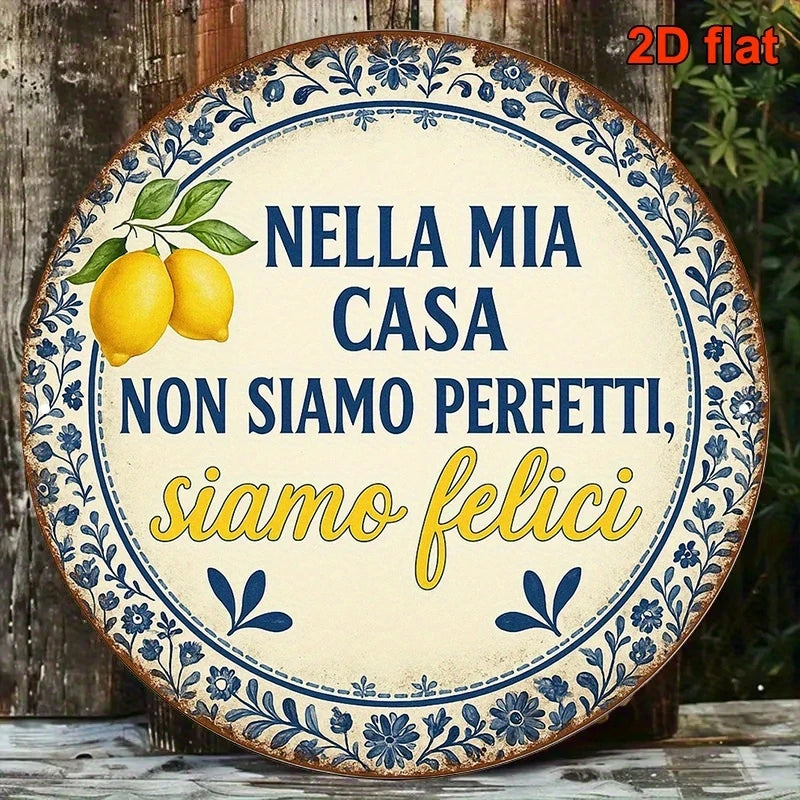 20cm Wooden Wall Decoration Disc with Italian Proverb - Rustic Farm Theme