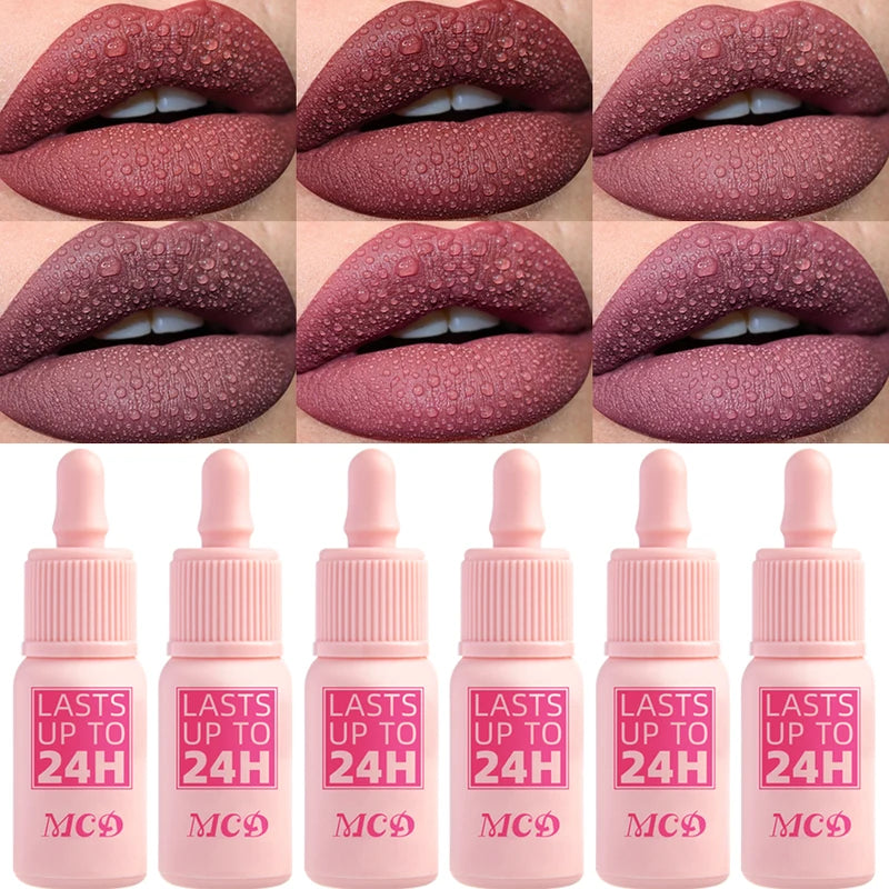 Matte Waterproof Lip Gloss Set - 6 Nude Red Rose Lip Tints for Women