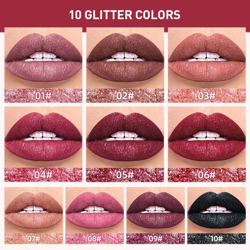 Glitter Shimmer Liquid Lipstick Waterproof Lip Gloss Long Lasting Lip Tint