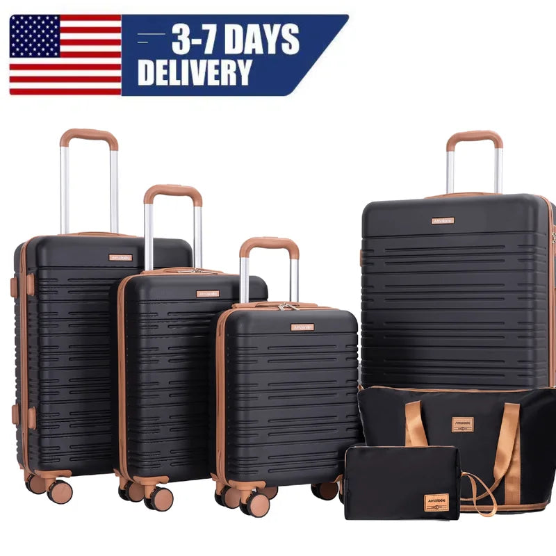 6-Piece Luggage Set with Spinner Wheels TSA Lock Hardcase Travel Suitcases