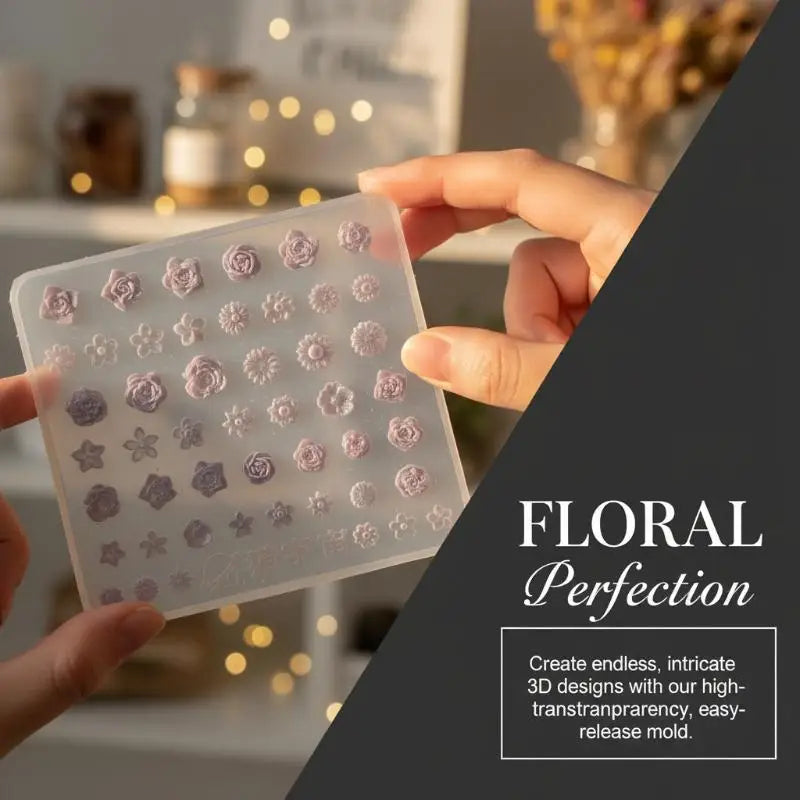 Non-Stick 3D Floral Silicone Nail Art Mold for DIY Manicure Embellishments