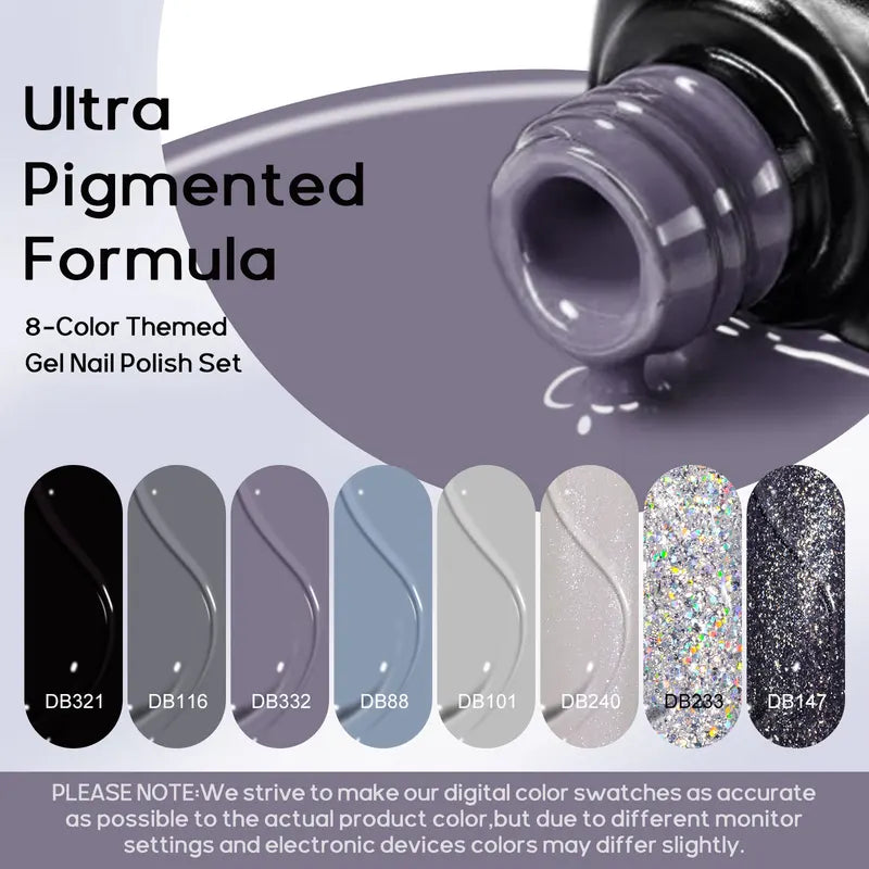 8-Piece Colorful Gel Nail Polish Set for Manicure & Nail Art