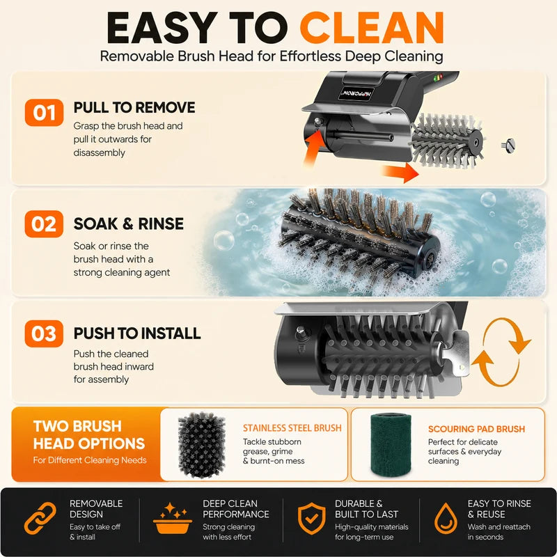 Electric Grill Brush 2.5H Runtime 1100RPM Stainless Steel BBQ Cleaning Tool